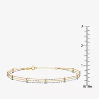 14K Tri-Color Gold 10 Inch Semisolid Cable Ankle Bracelet