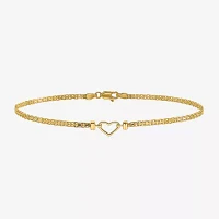 14K Gold 10 Inch Solid Link Heart Ankle Bracelet