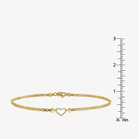 14K Gold 10 Inch Solid Link Heart Ankle Bracelet