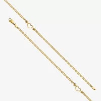 14K Gold 10 Inch Solid Link Heart Ankle Bracelet