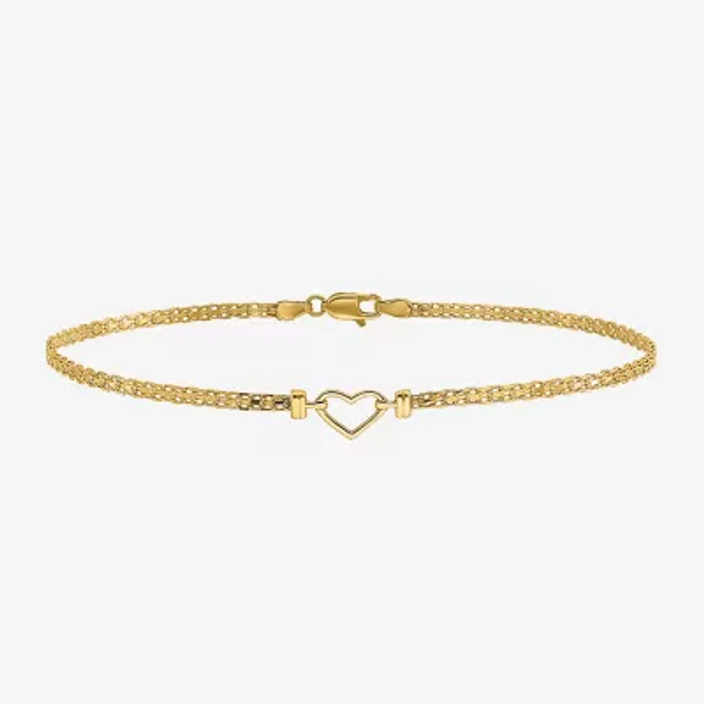 Womens 14K Gold 9 Inch Solid Link Heart Ankle Bracelet