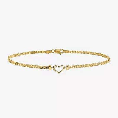 Womens 14K Gold 9 Inch Solid Link Heart Ankle Bracelet