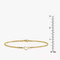 14K Gold 9 Inch Solid Link Heart Ankle Bracelet