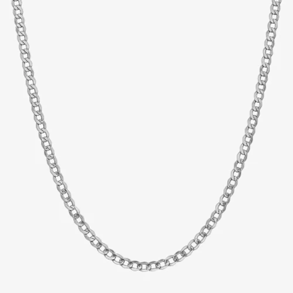 14K White Gold 24 Inch Semisolid Curb Chain Necklace