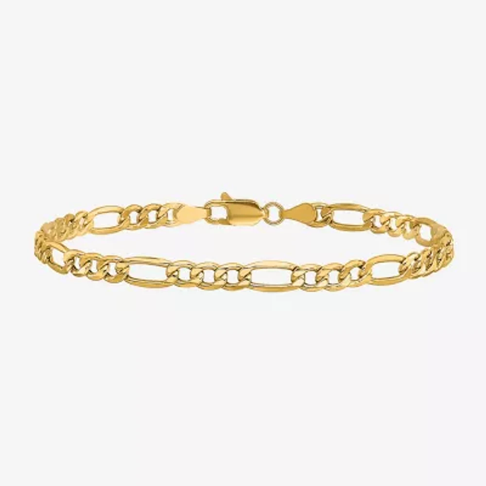 10K Gold 8 Inch Semisolid Figaro Chain Bracelet