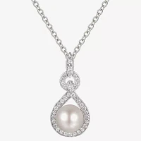 Womens White Cultured Freshwater Pearl Sterling Silver Pendant Necklace