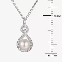 Womens White Cultured Freshwater Pearl Sterling Silver Pendant Necklace