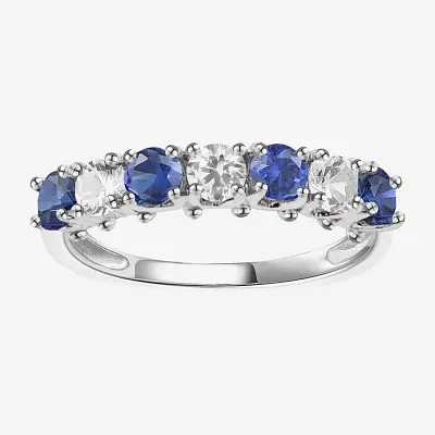 Gemstone & Lab-Created White Sapphire Sterling Silver Band