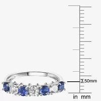 Gemstone & Lab-Created White Sapphire Sterling Silver Band