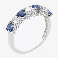 Gemstone & Lab-Created White Sapphire Sterling Silver Band