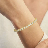 Womens Lab Created White Sapphire 14K Gold Over Silver 7.5 Inch Tennis Bracelet