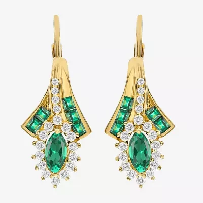 Lab Created Gemstone 14K Gold Over Silver Marquise Drop Earrings