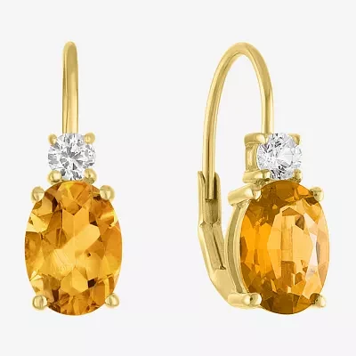 Gemstone 10K Gold Oval Drop Earrings