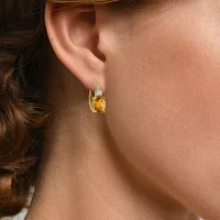 Gemstone 10K Gold Oval Drop Earrings