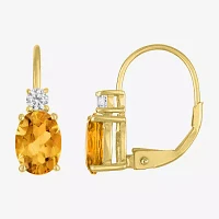 Gemstone 10K Gold Oval Drop Earrings
