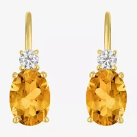Gemstone 10K Gold Oval Drop Earrings