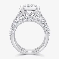 (G / Si1-Si2) Womens 4 CT. T.W. Lab Grown White Diamond 10K Gold Round Side Stone Halo Bridal Set