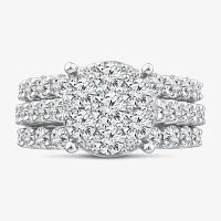 (G / Si1-Si2) Womens 4 CT. T.W. Lab Grown White Diamond 10K Gold Round Side Stone Halo Bridal Set