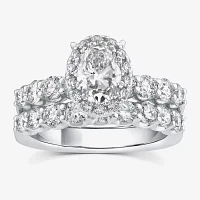 Signature By Modern Bride (G / Si1-Si2) Womens 3 CT. T.W. Lab Grown White Diamond 10K Gold Oval Side Stone Halo Bridal Set
