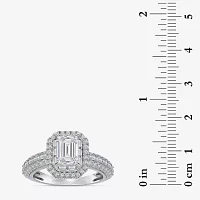 (I / I1) Womens 2 CT. T.W. Lab Grown White Diamond 10K Gold Rectangular Side Stone Halo Engagement Ring