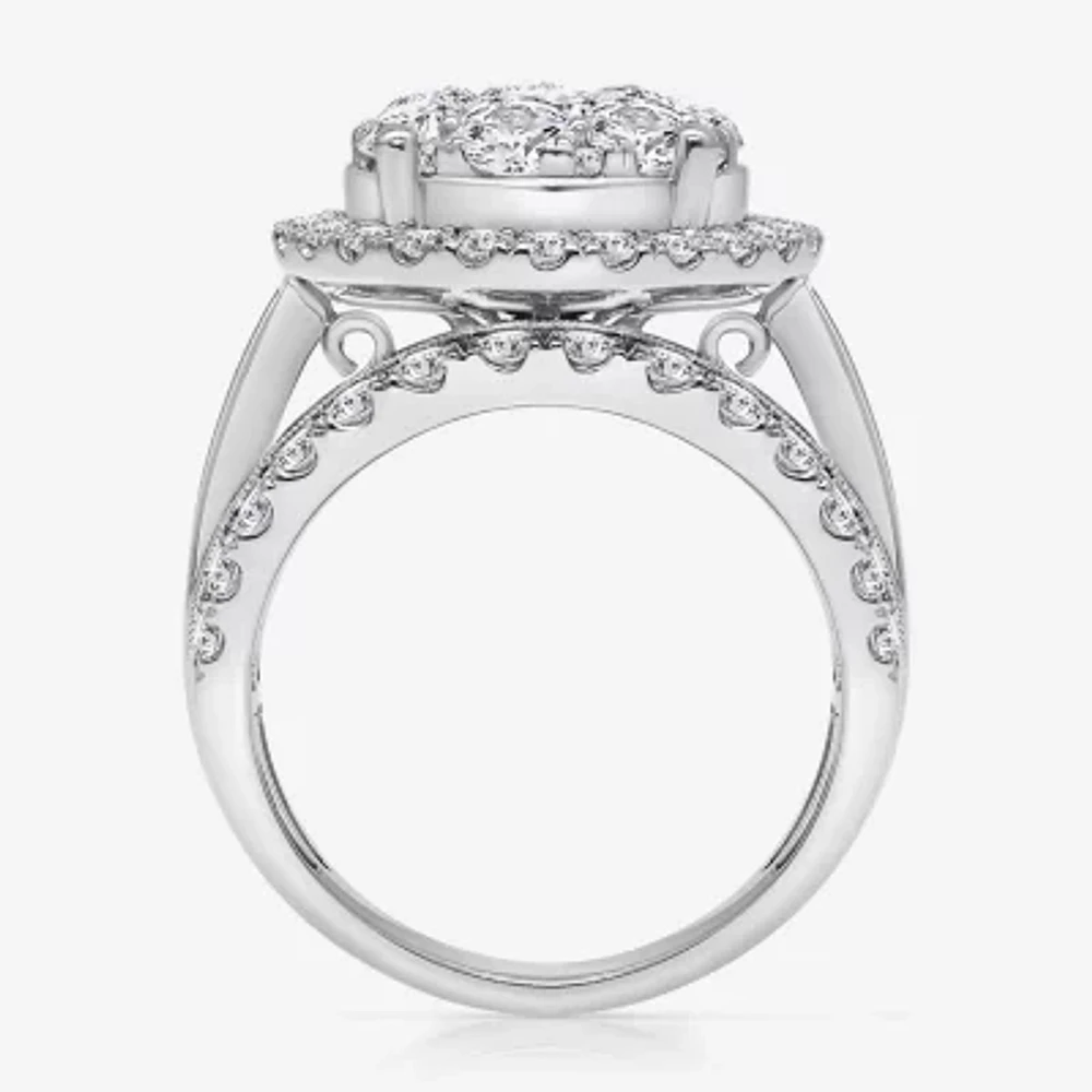 I / I1) Womens CT. T.W. Lab Grown White Diamond 10K Gold Round Side Stone Halo Engagement Ring
