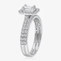 I / I1) Womens CT. T.W. Lab Grown White Diamond 10K Gold Side Stone Halo Engagement Ring