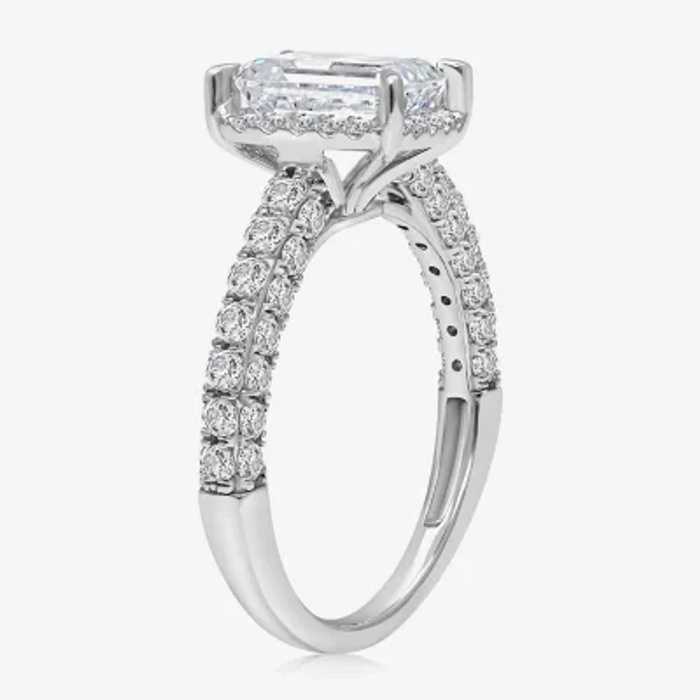 (I / I1) Womens 3 CT. T.W. Lab Grown White Diamond 10K Gold Side Stone Halo Engagement Ring