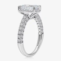 (I / I1) Womens 3 CT. T.W. Lab Grown White Diamond 10K Gold Side Stone Halo Engagement Ring