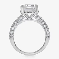 (I / I1) Womens 3 CT. T.W. Lab Grown White Diamond 10K Gold Side Stone Halo Engagement Ring