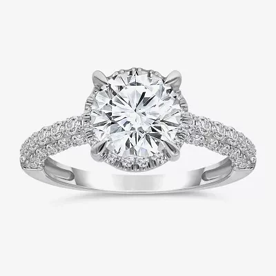 (I / I1) Womens 3 CT. T.W. Lab Grown White Diamond 10K Gold Round Side Stone Halo Engagement Ring