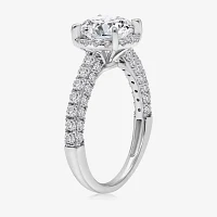 (I / I1) Womens 3 CT. T.W. Lab Grown White Diamond 10K Gold Round Side Stone Halo Engagement Ring