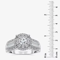 (I / I1) Womens 1 CT. T.W. Lab Grown White Diamond 10K Gold Round Side Stone Halo Engagement Ring