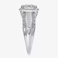 (I / I1) Womens 1 CT. T.W. Lab Grown White Diamond 10K Gold Round Side Stone Halo Engagement Ring