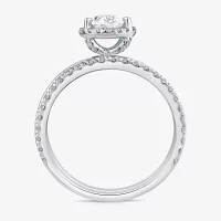 (G / Si1-Si2) Womens 1 1/2 CT. T.W. Lab Grown White Diamond 10K Gold Oval Side Stone Halo Bridal Set