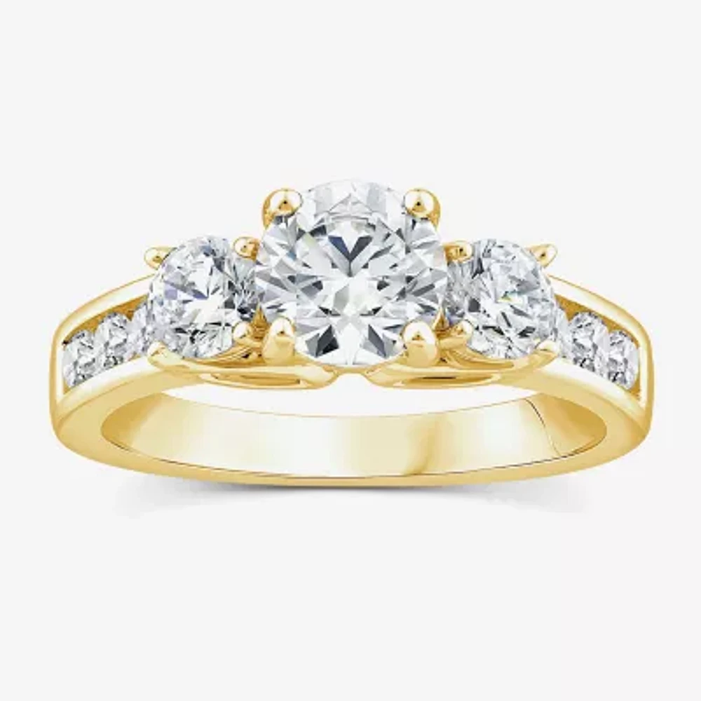 Love Lives Forever (G / Si1-Si2) Womens 2 CT. T.W. Lab Grown White Diamond 10K Gold Round Side Stone 3-Stone Engagement Ring