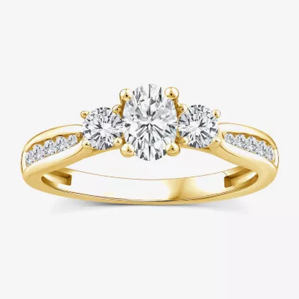 Love Lives Forever Lab Grown - (G / Si1-Si2) Womens 1 CT. T.W. White Diamond 10K Gold Oval Round Side Stone 3-Stone Engagement Ring