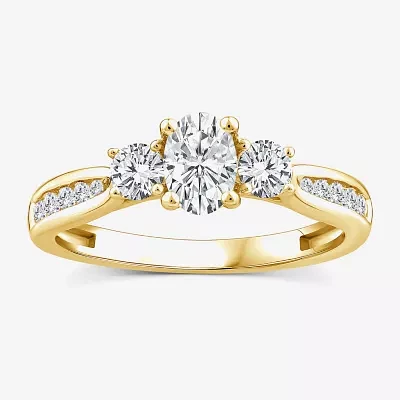 Love Lives Forever Lab Grown - (G / Si1-Si2) Womens 1 CT. T.W. White Diamond 10K Gold Oval Round Side Stone 3-Stone Engagement Ring