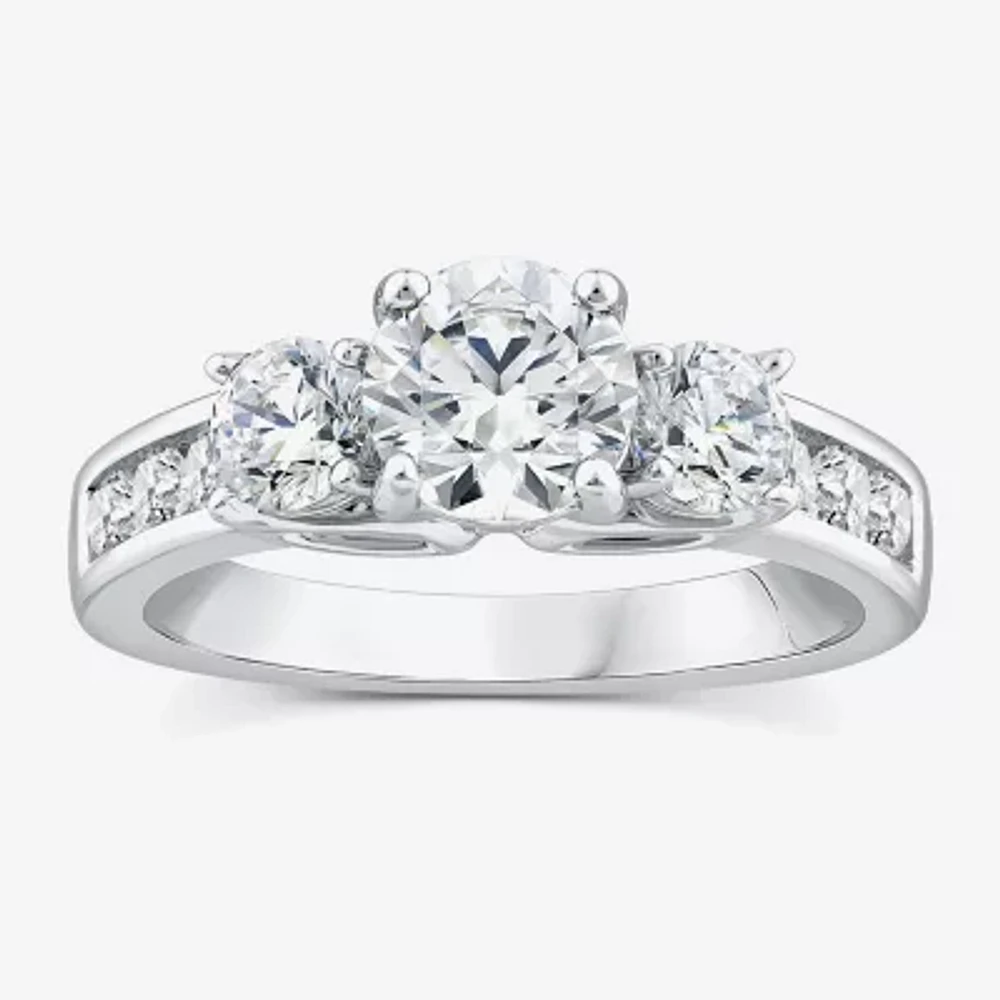 Love Lives Forever (G / Si1-Si2) Womens 2 CT. T.W. Lab Grown White Diamond 10K Gold Round Side Stone 3-Stone Engagement Ring