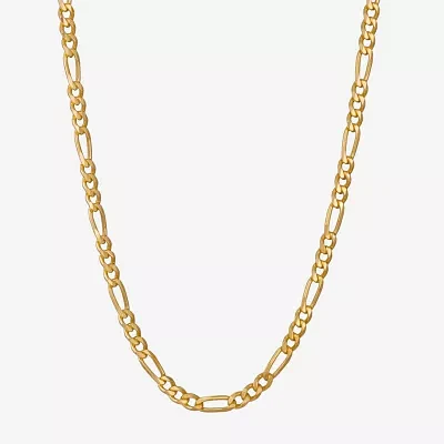 Made in Italy 24K Gold Over Silver Inch Solid Figaro Chain Necklace