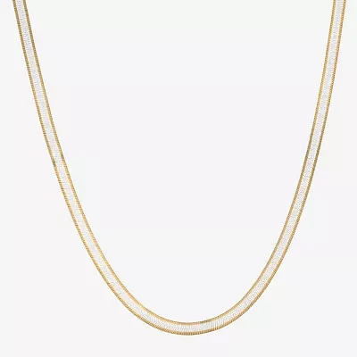 Made in Italy 24K Gold Over Silver 18 Inch Solid Herringbone Chain Necklace