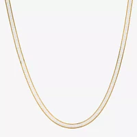 Made in Italy 24K Gold Over Silver 18 Inch Solid Herringbone Chain Necklace