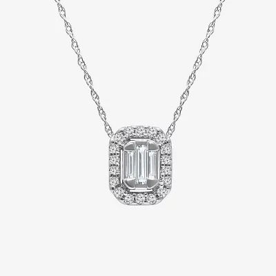 (I1/ I ) Womens 1/5 CT. Lab Grown White Diamond Sterling Silver Rectangular Pendant Necklace