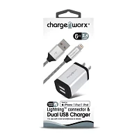 Chargeworx 6 Lightning Connector Dual Usb Charger