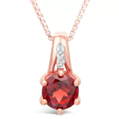 Womens Diamond Accent Genuine Red Garnet 10K Gold Round Pendant Necklace