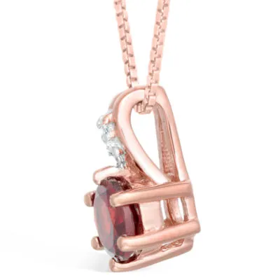 Womens Diamond Accent Genuine Red Garnet 10K Gold Round Pendant Necklace