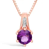 Womens Diamond Accent Genuine Purple Amethyst 10K Gold Pendant Necklace