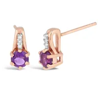 Diamond Accent Genuine Purple Amethyst 10K Gold 9mm Stud Earrings