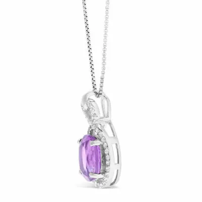 Womens Genuine Purple Amethyst Sterling Silver Oval Pendant Necklace