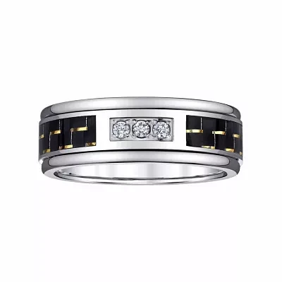 Mens 8MM 1/ CT. T.W. Natural White Diamond Tungsten Wedding Band