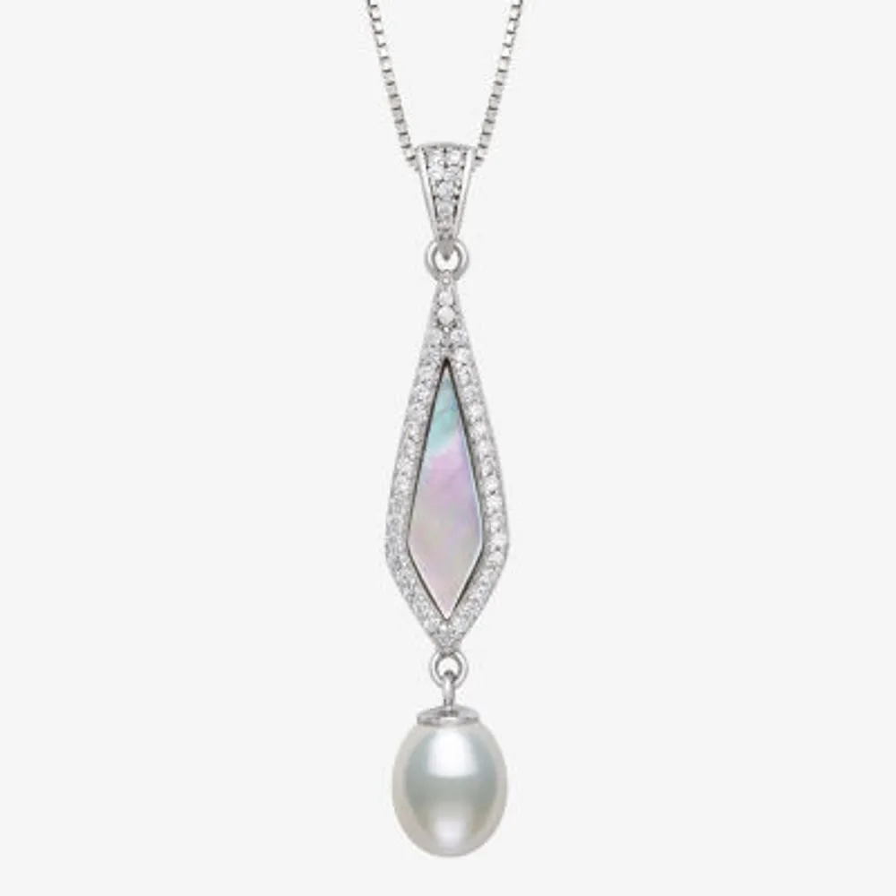 Womens Genuine White Mother Of Pearl Cultured Freshwater Pearl Sterling Silver Pendant Necklaces